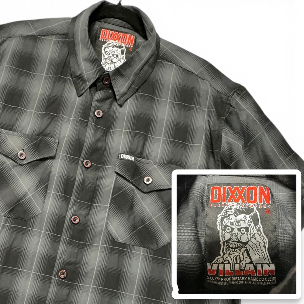 Dixxon Flannel Co Villain Shirt Mens XL Black Grey Plaid Bamboo Short Sleeve